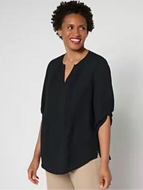 Joan Rivers Georgette Women's Split-Neck Pintuck Blouse; size: Large. NWOT